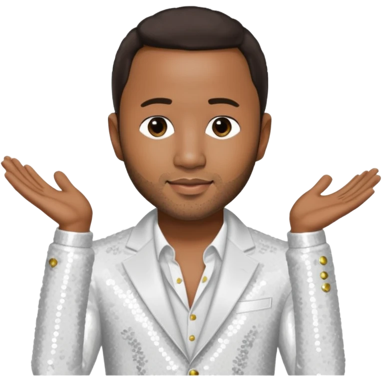 John Legend with dark brown hair, white sequin outfit emoji