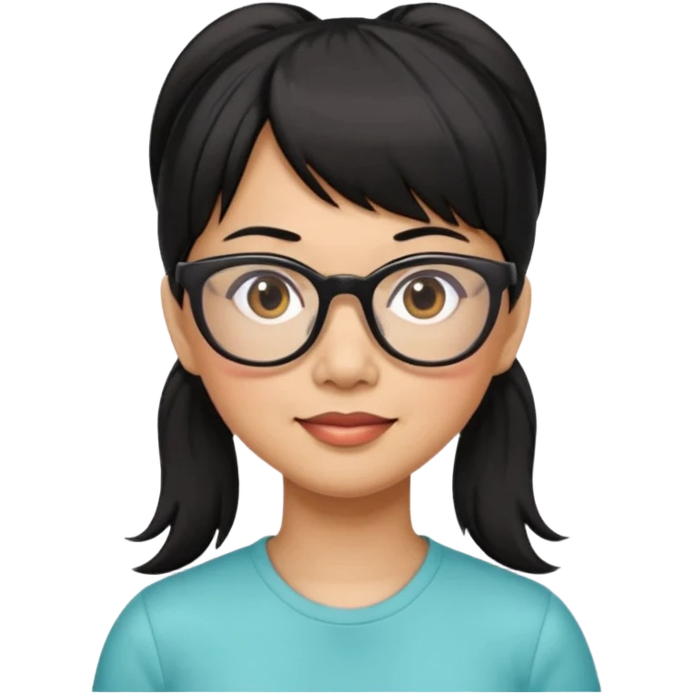 filipino woman black hair in pony tail with straight bangs and big glasses 50 yr old emoji