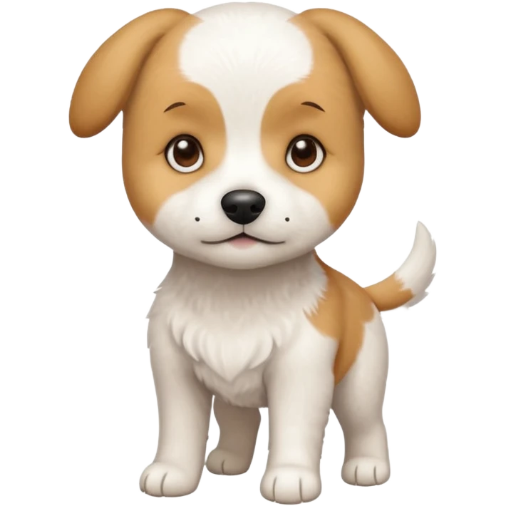 a full body white beagle x maltese x chi dog the size of a kelpie with light brown ears and a light brown patch on one eye emoji