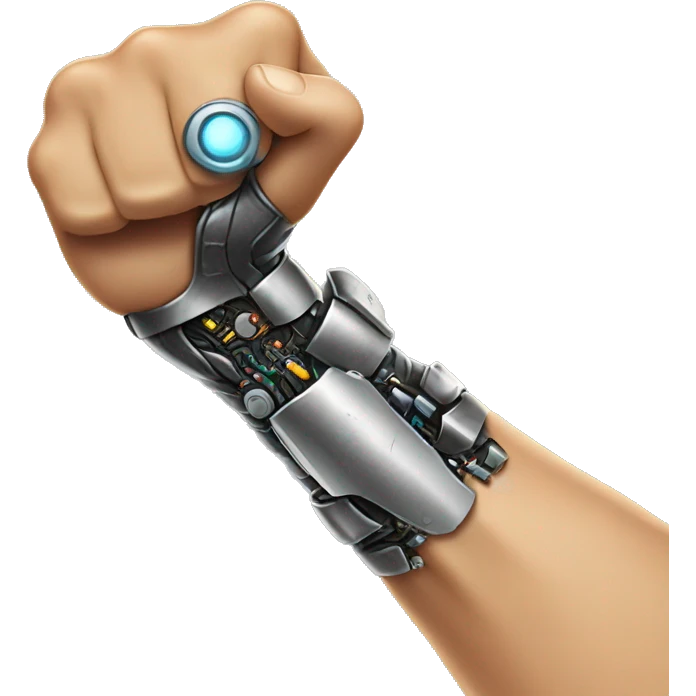 Flexing cyborg bicep and forearm with circuits and shocks emoji