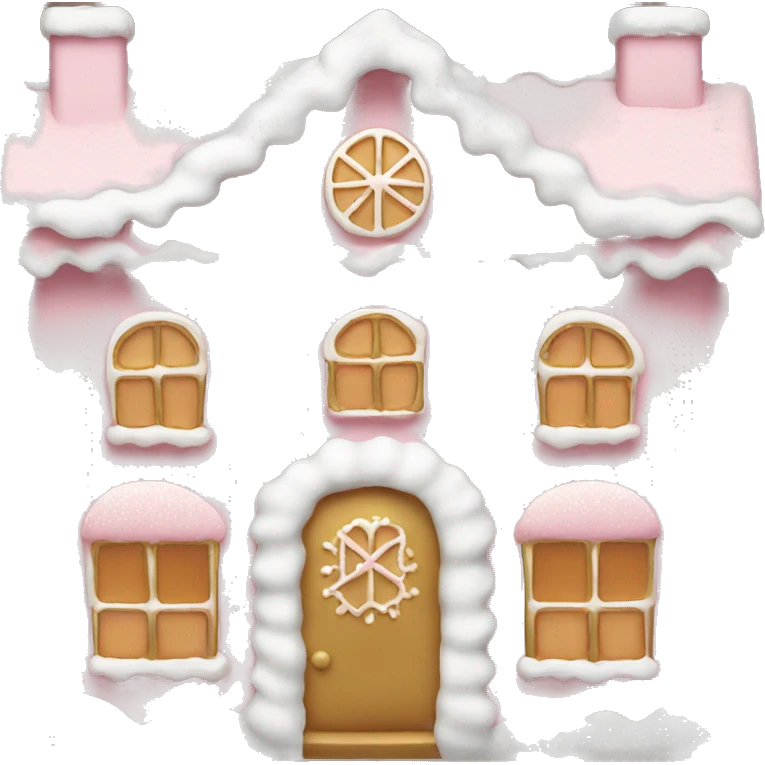 light pink and gold and white gingerbread house emoji