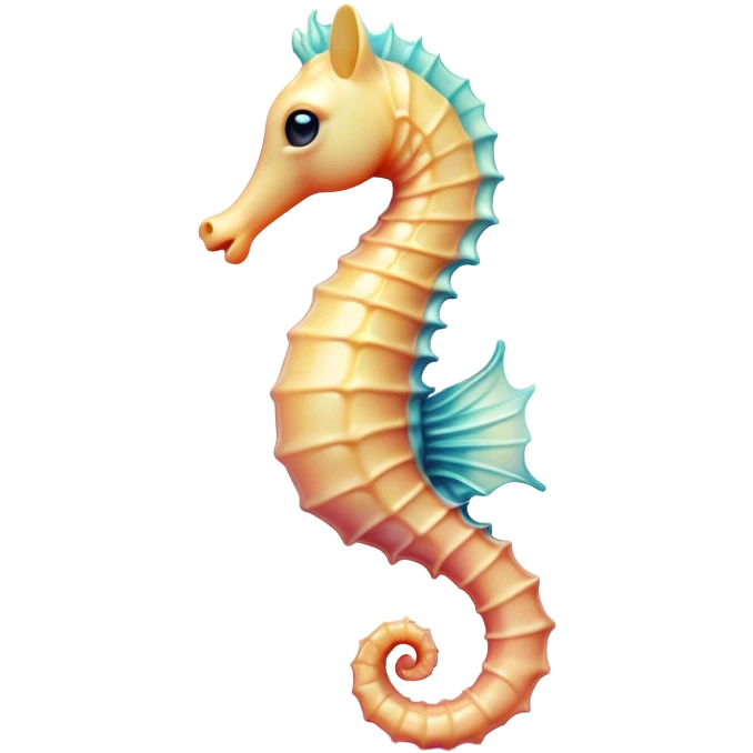 Cinematic Noble Sea Horse Portrait Emoji, Poised and enchanting, with a delicate, slender body in soft pastel hues, a gracefully curled tail and large, expressive eyes radiating gentle wonder, Simplified yet charmingly cute features, highly detailed, glowing with a soft, magical aquatic luminescence, high shine, intelligent and endearing, stylized with an air of whimsical marine grace, focused and poised, soft glowing outline, capturing the essence of a watchful and confident seahorse that appears ready to drift out of the screen with delightful charm! emoji
