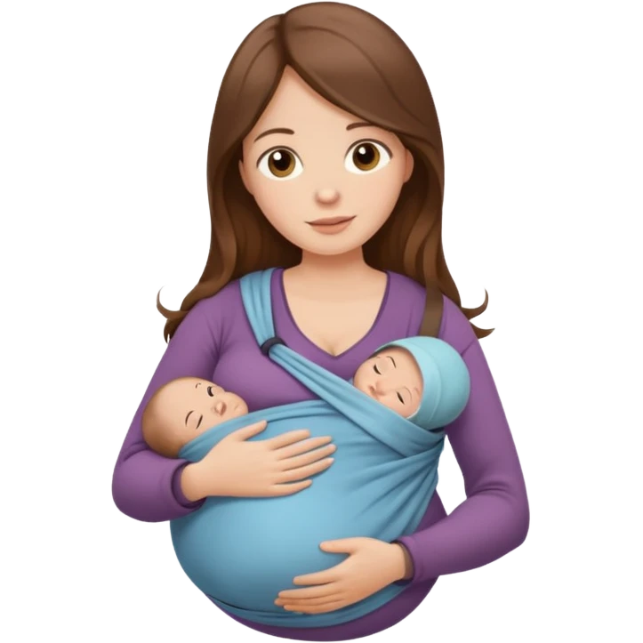 Pregnancy babywearing mom with long brown hair and with baby and wrap  emoji