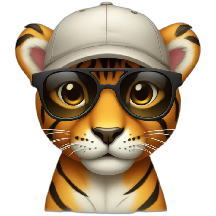 cute tiger wearing cap and dark sunglasses emoji