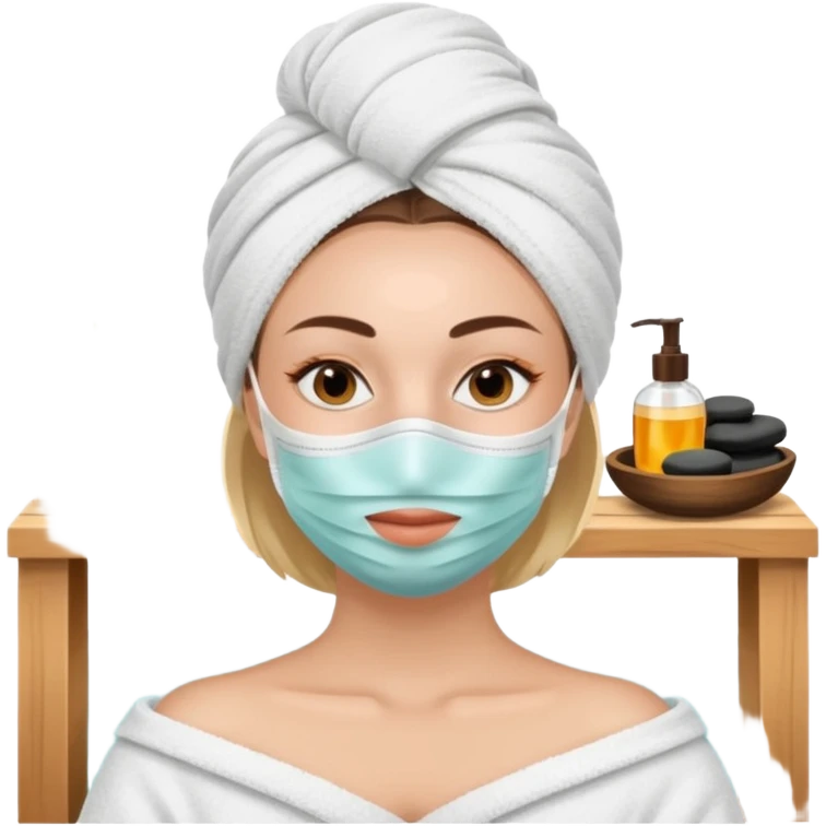 Lady with face mask spa beauty full face relaxing emoji