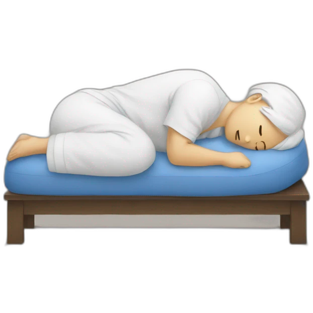 a Korean sleeping and he has a pillow between his foot emoji