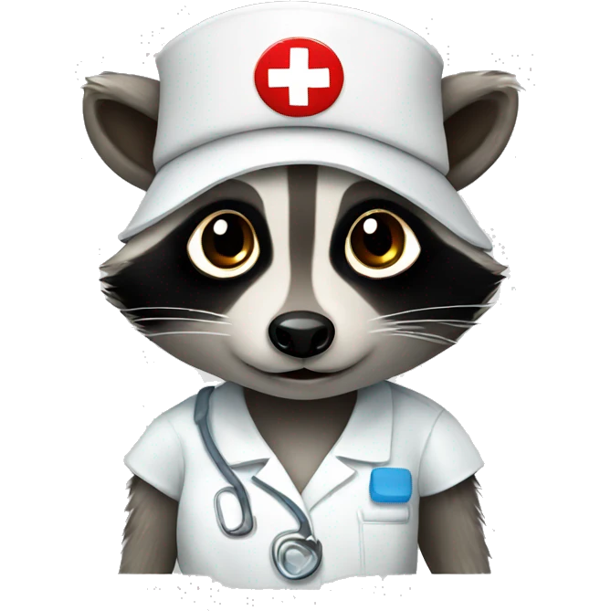 Wild cute raccoon wearing nurse hat emoji