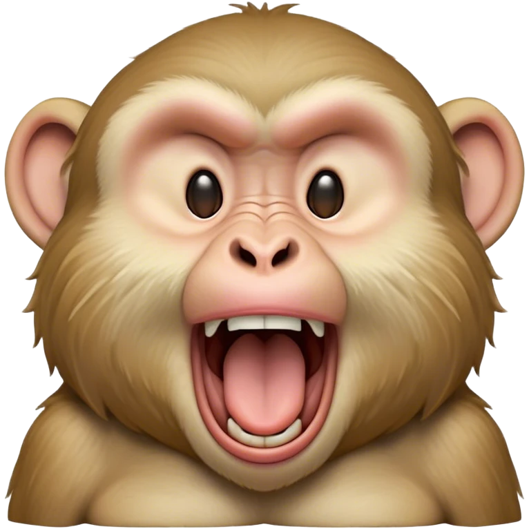 Cinematic Cute Yawning Macaque Portrait Emoji, Head tilted slightly with a dramatic, wide-open yawn, showcasing a gently textured face with half-closed, sleepy eyes and an open, relaxed mouth, Simplified yet irresistibly adorable features, highly detailed, glowing with a soft, cozy glow, high shine, relaxed yet expressive, stylized with a dash of whimsical charm, soft glowing outline, capturing the essence of a drowsy yet affectionate primate that appears ready to stretch out for a nap! emoji