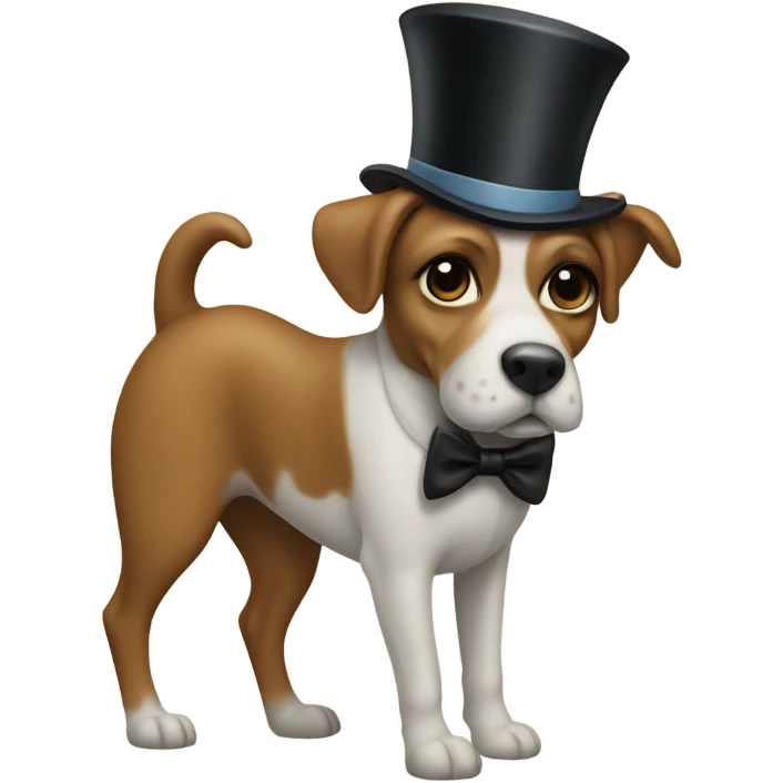 Dog riding a horse wearing a top hat emoji