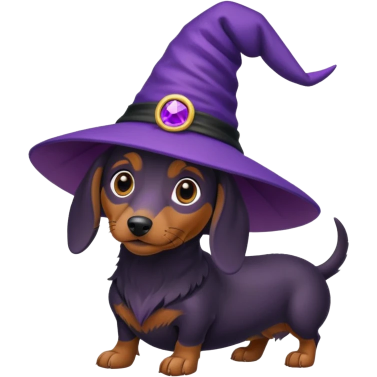 Dachshund dog wear purple wicth hat emoji