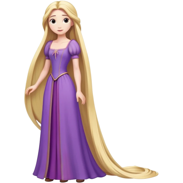 full body Rapunzel with purple dress, extremely long blonde hair, minimal style emoji