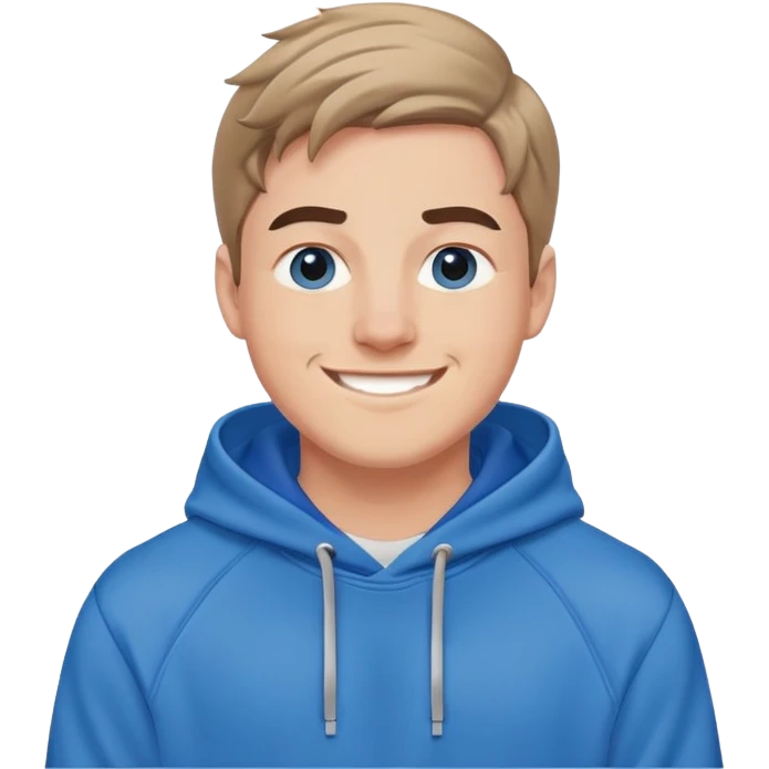 Mr. Beast wearing a blue hoodie with a friendly smile emoji