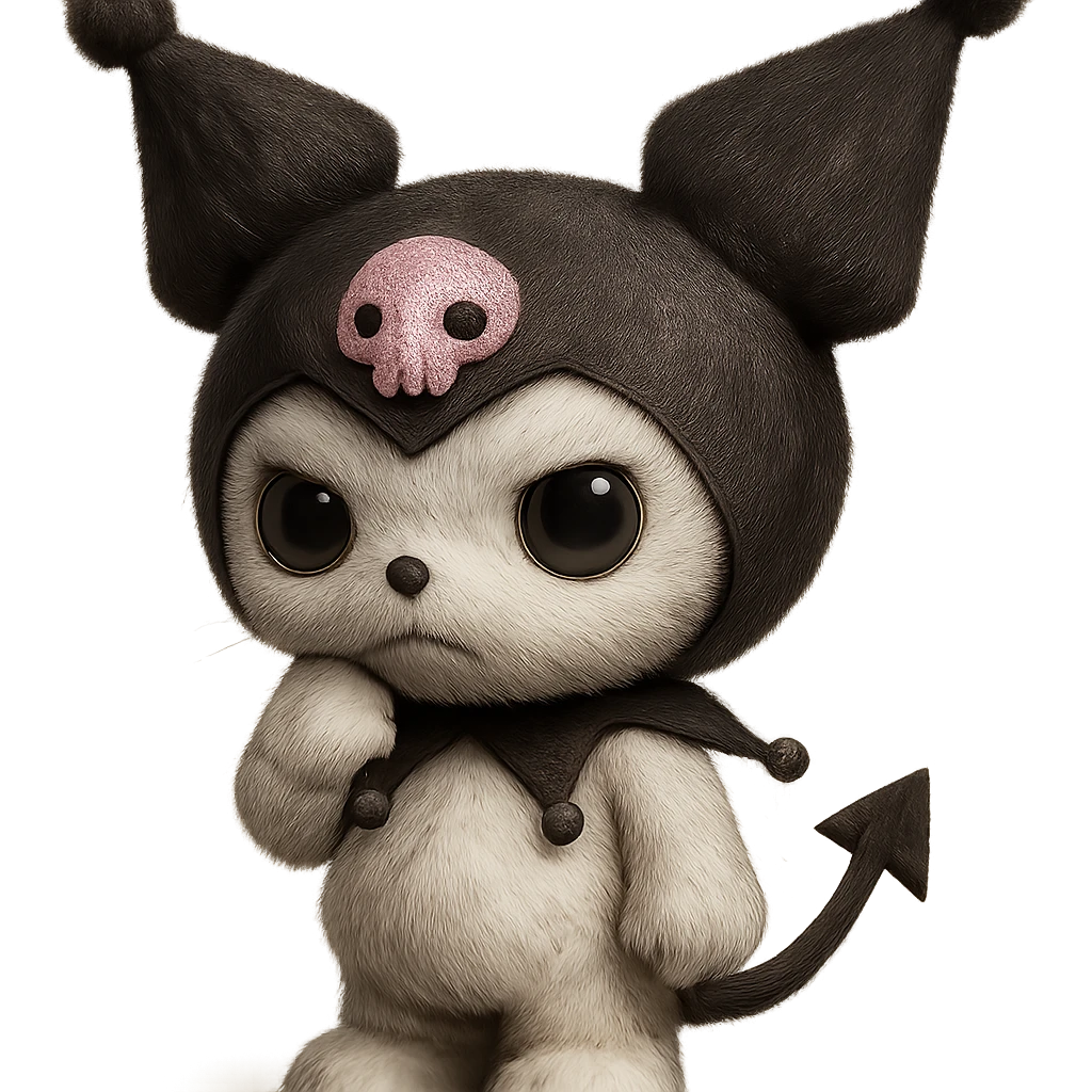 Kuromi character in a hyper-realistic style, no background emoji