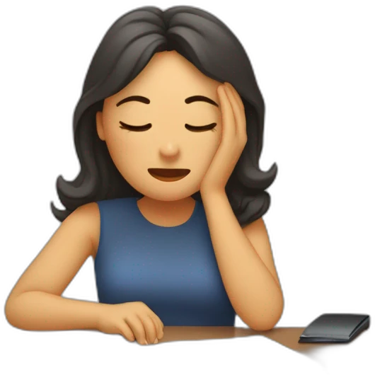 Mujer durmiendo con la cara hacia arriba en un escritorio emoji
