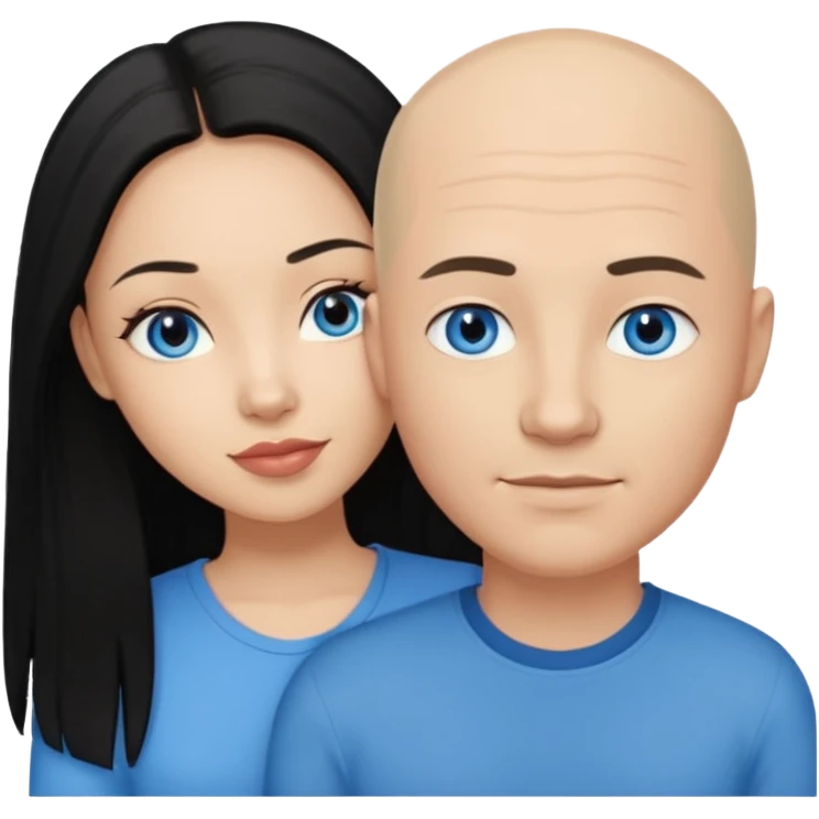 Bald white man blue eyes in love with Filipina woman with long hair and dark eyes emoji