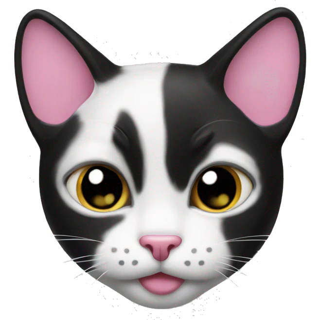 Black and white cat with pink nose with black spot on nose emoji