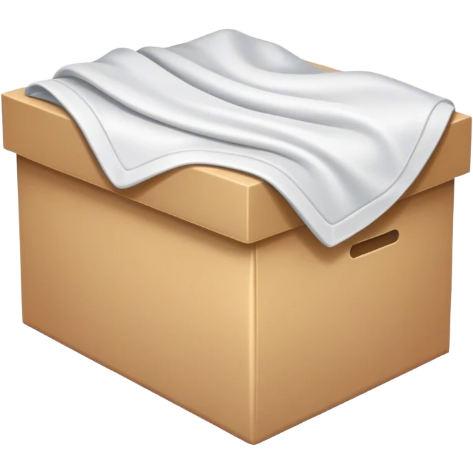 Box with white blanket inside, folded up emoji