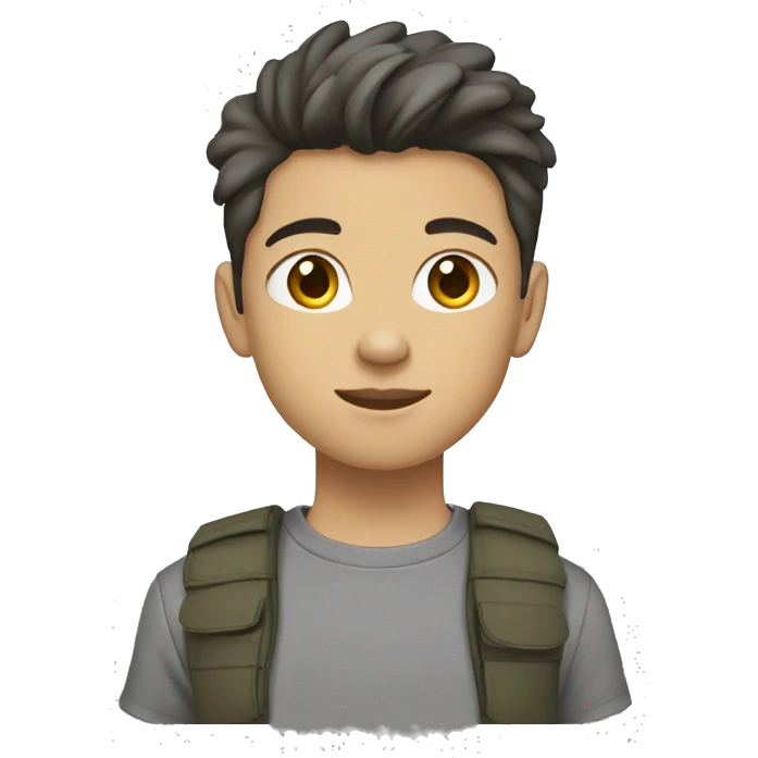 Teenager with gray sneakers, black cargo pants, gray T-shirt, medium length hairstyle, brunette color, light skin emoji