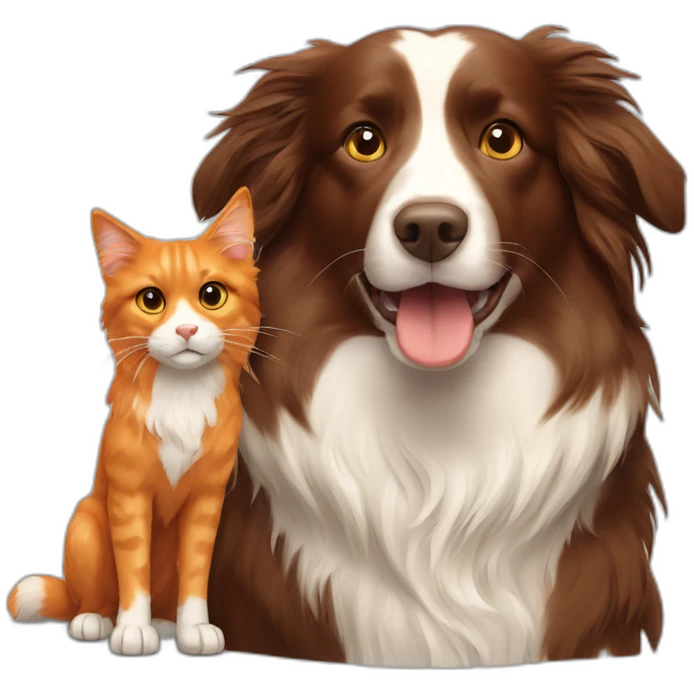 brown border collie dog and longhaired orange cat emoji