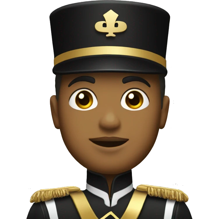 A marching band drum major in a black and gold uniform  emoji