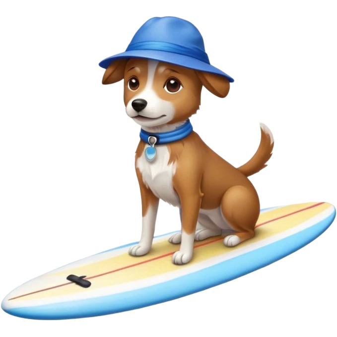 Dog on a surfboard with a blue hat emoji