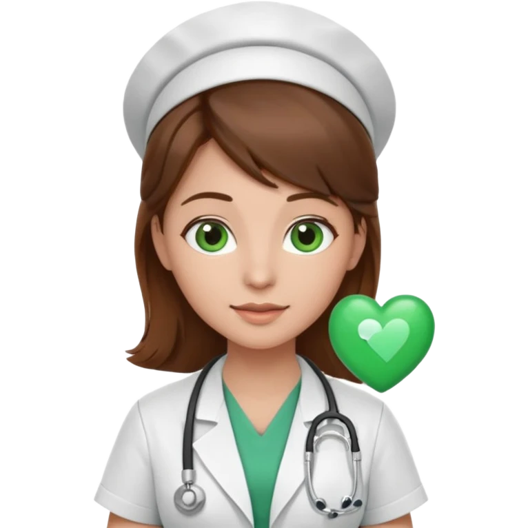 Brown hair Nurse with green heart surround her  emoji