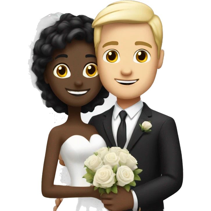 A white blonde man has just married, with a woman with black hair and a brown complexion. They have a lot of money. they are hugged emoji
