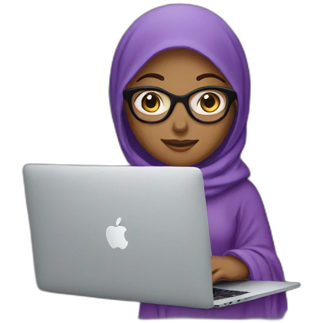 purple Hijab girl with glasses in front of MacBook 💻  emoji
