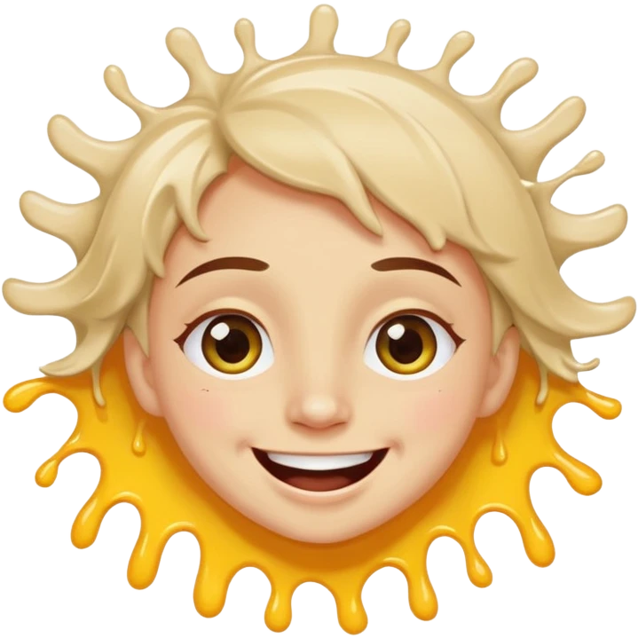 A joyful face with wide eyes and a big smile, tears of laughter flowing. The face radiates positive energy, surrounded by vibrant splashes in dynamic brush strokes. emoji