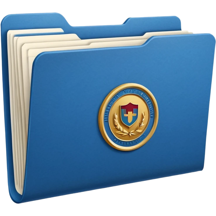A simple emoji-style icon of a white textured paper folder, clean and formal, with sharp edges, minimal shading, and an embossed university degree/certification seal on the front, conveying academic achievement and official records. emoji