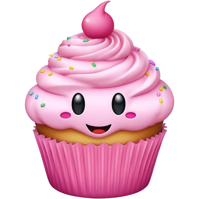 smiley cupcake with pink frosting emoji