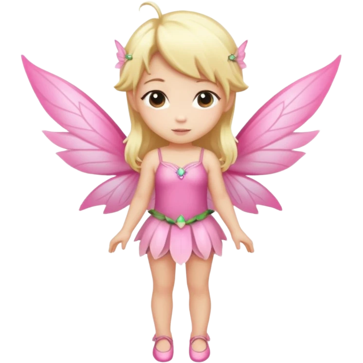 fairy with blonde hair, pink wings, chibi full body emoji