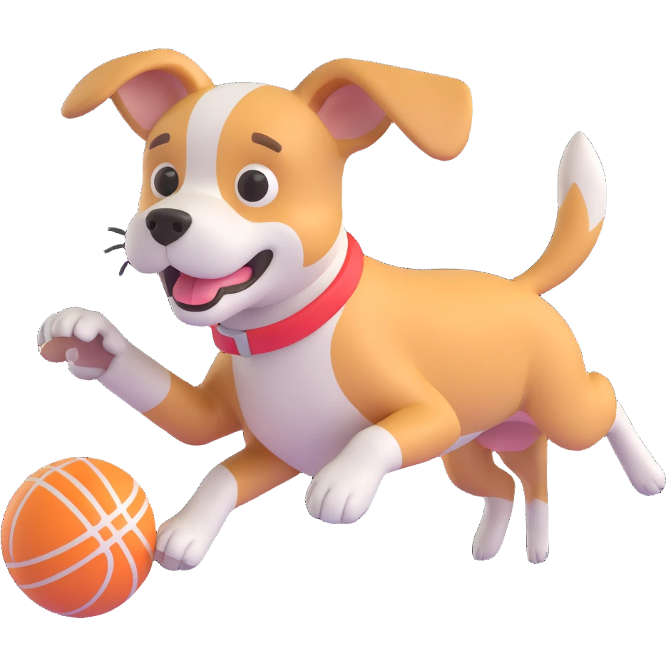 dog chasing ball in forrest, close up pose emoji