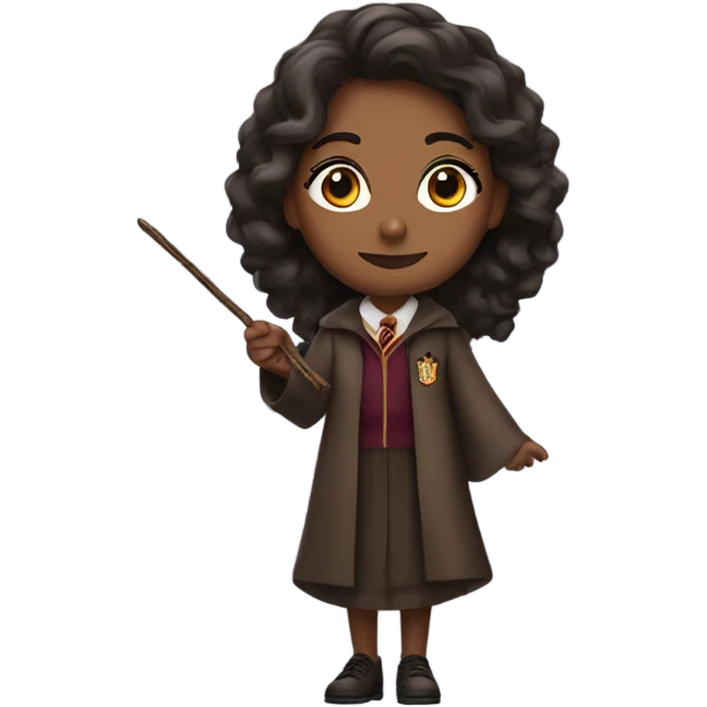 Brown-skinned women with Harry Potter outfit wand emoji