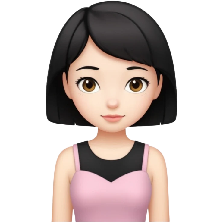 cute girl with short black hair, wearing a black top and light pink skirt emoji