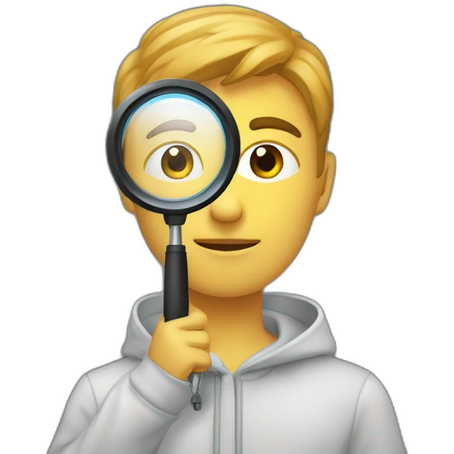 Un jeune homme qui regarde dans une loupe emoji