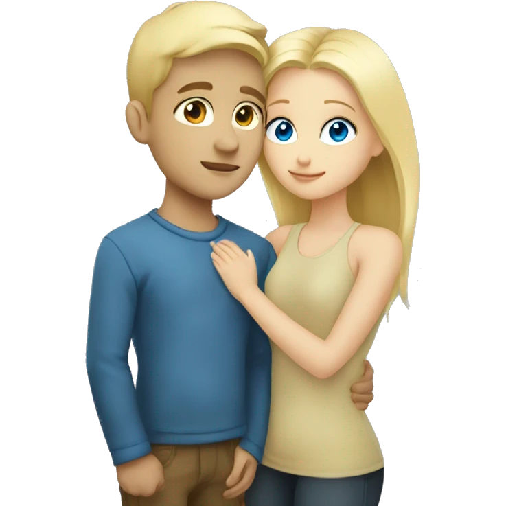 blonde girl cuddling with blonde boy blue eyed emoji