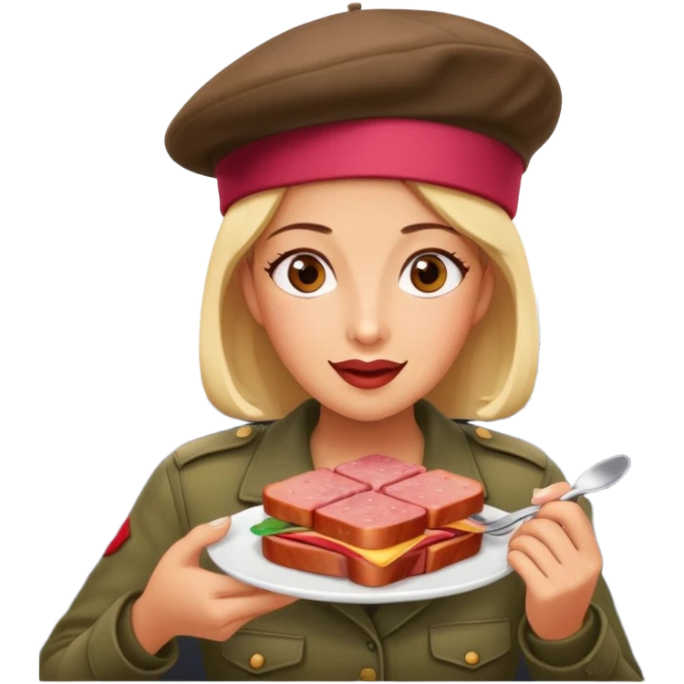  paris woman eating SPAM meat at spam cafe landscape  emoji