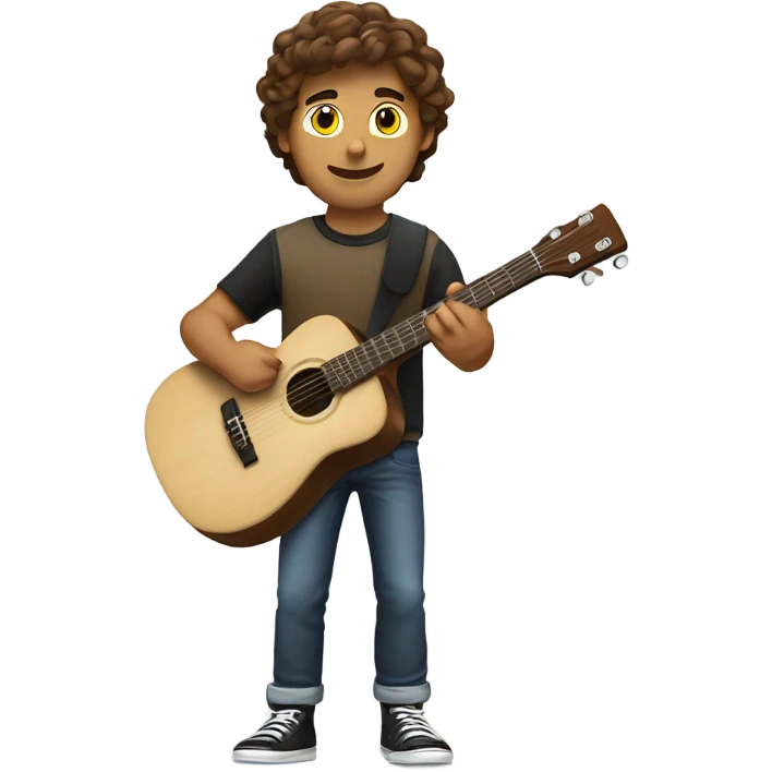 Brown haired college guy with guitar and surf board emoji