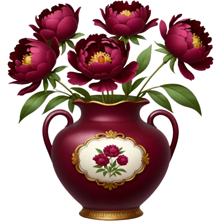 5 burgundy peonies in a vintage vase emoji