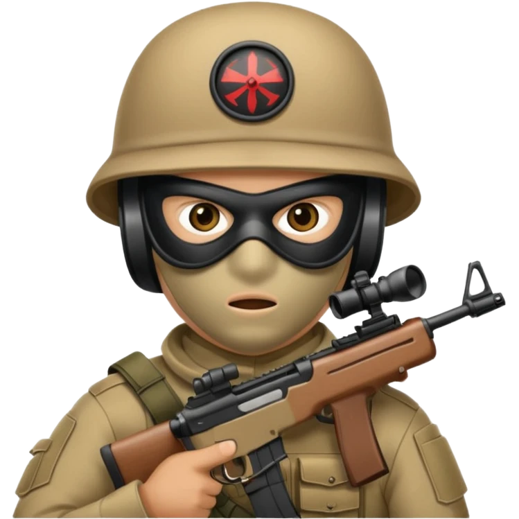 Close-up of a masked army soldier looking through the crosshair of his rifle  emoji