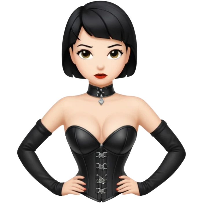 Woman in black leather very short hair cleavage dominatrix emoji