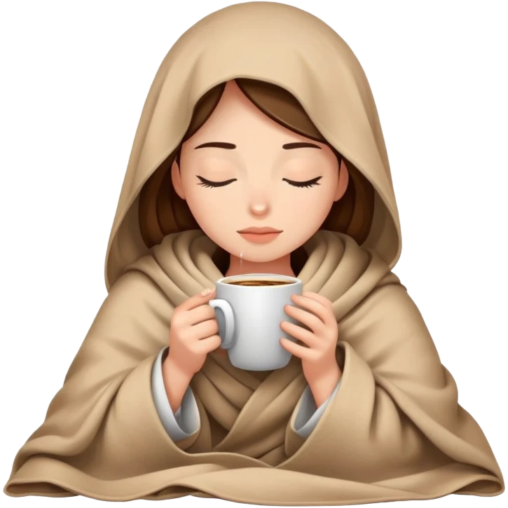 girl inside a blanket sipping coffee eyes closed emoji