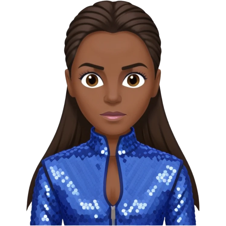 Mel C from Spice Girls with long dark brown ponytail hair, perwinkle sequin outfit emoji