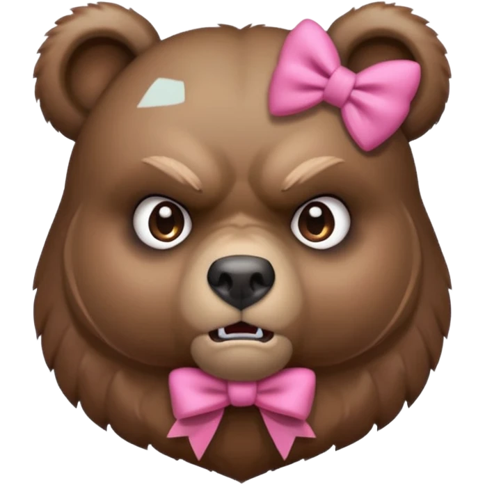 portrait bust-up of an angry bear wearing a pink bow emoji