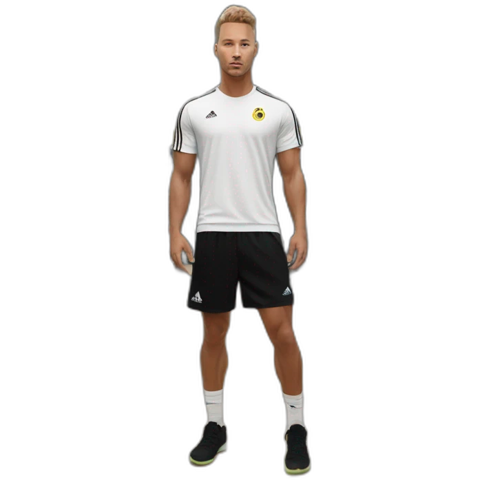 white skin soccer player in black adidas t-shirt training at gym emoji