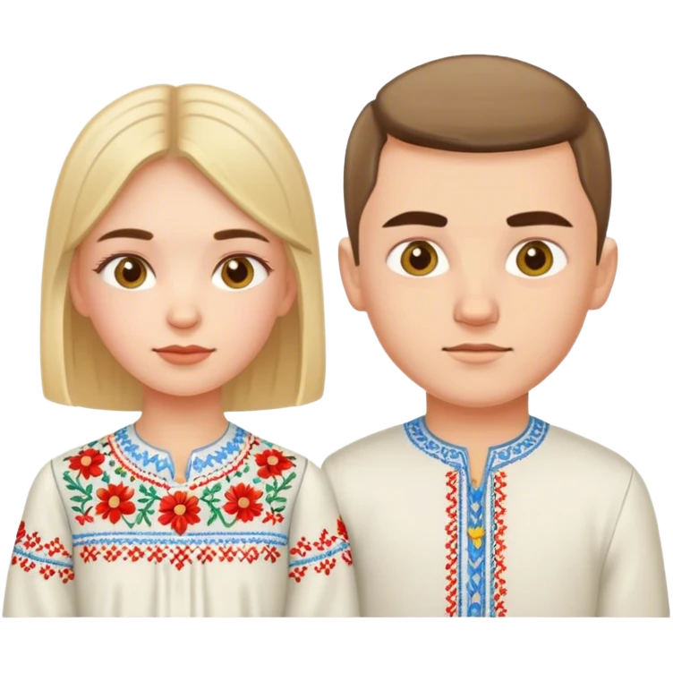 A Ukrainian girl in an embroidered shirt and a Ukrainian boy in an embroidered shirt emoji