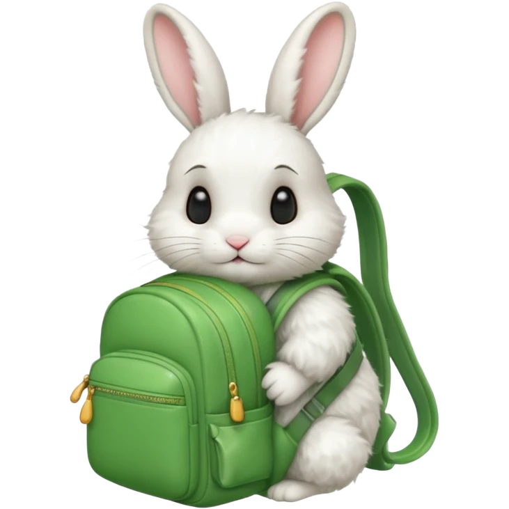 white rabbit wear green backpack emoji
