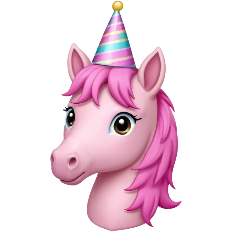 pink pony with a party hat, cheerful and cute emoji