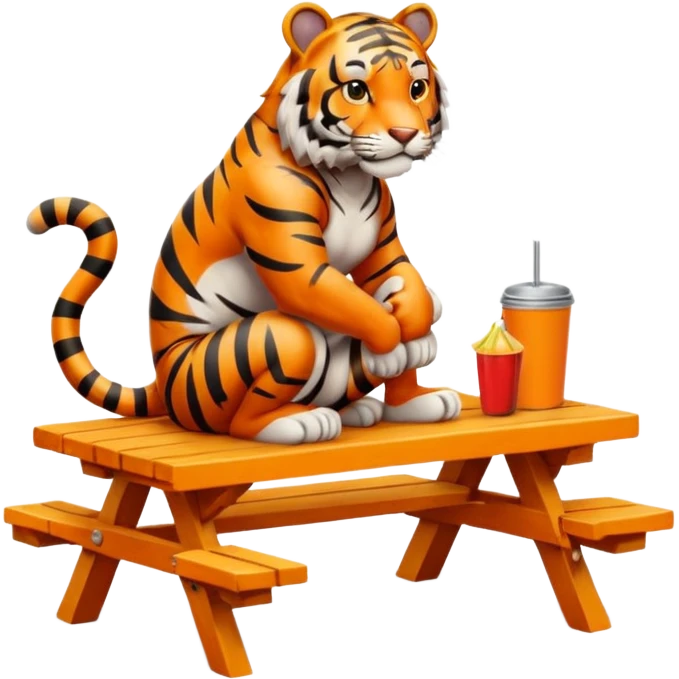 Tiger sitting on picnic table emoji